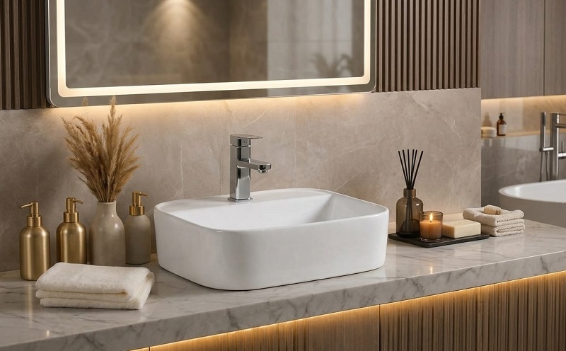 Wastafel Elegan untuk Kamar Mandi Modern: ROMEO Over Countertop Basin dari BLACKWHITE