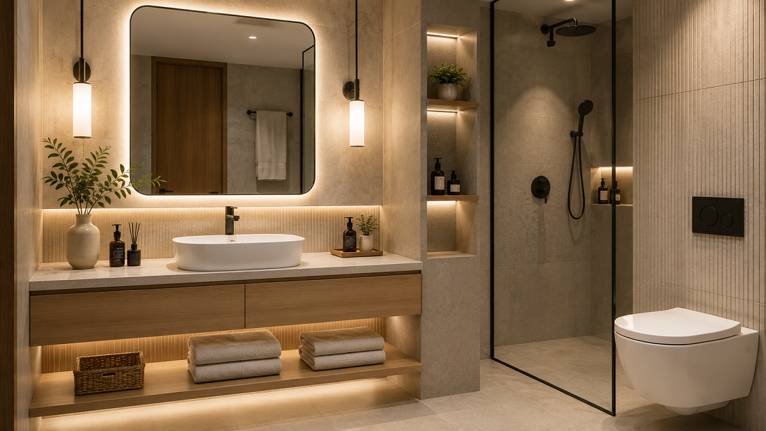 Kombinasi Wastafel, Cermin, dan Lampu agar Kamar Mandi Terlihat Premium